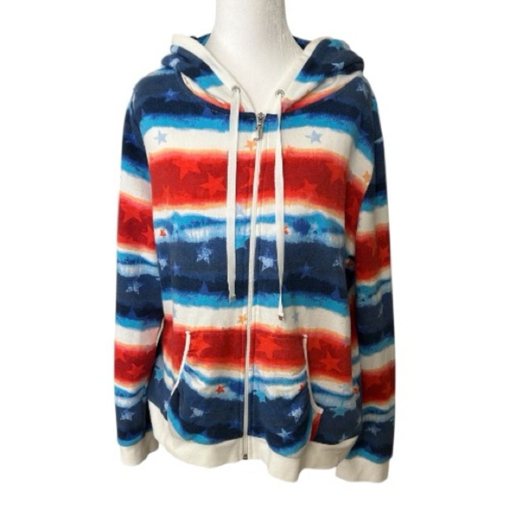 Juicy Couture Red White & Blue Tie-Dye Stars Stripes Full Zip Hoodie Jacket - Picture 4 of 10